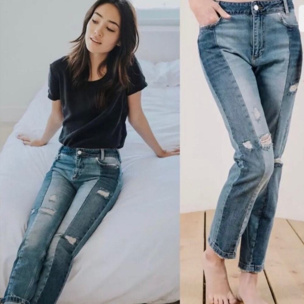 Free People Boho Distressed Size 24 Blue Jeans